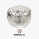 Embroidered Faux Metallic Leather Pouf silver