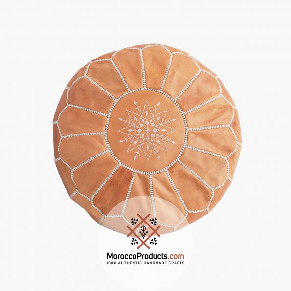 Moroccan Pouf in Tan Leather – Light Tann