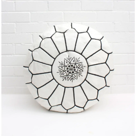 White Leather Pouf