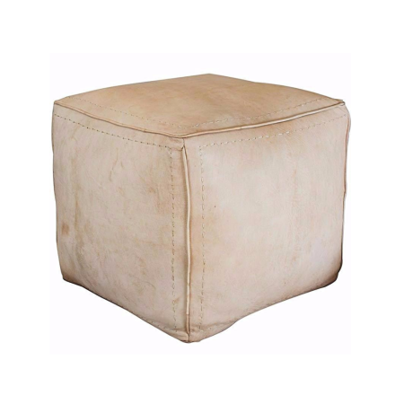 Leather square poufs Natural