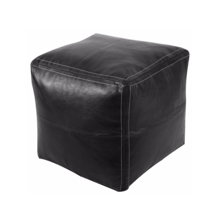Black Square Leather Pouf