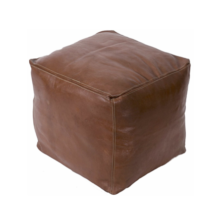 Brown Square Leather Pouf