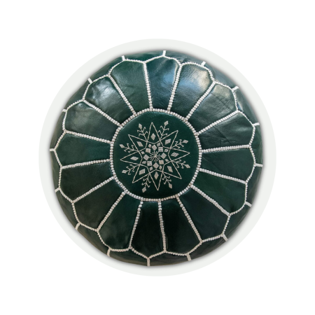 green Moroccan leather pouf
