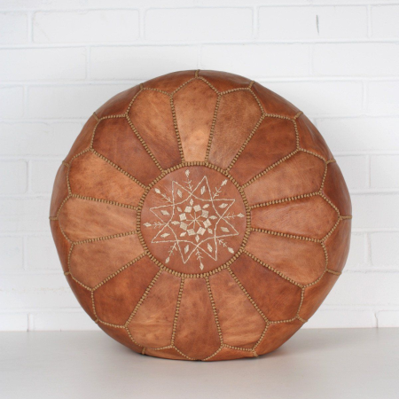 tan leather moroccan pouf