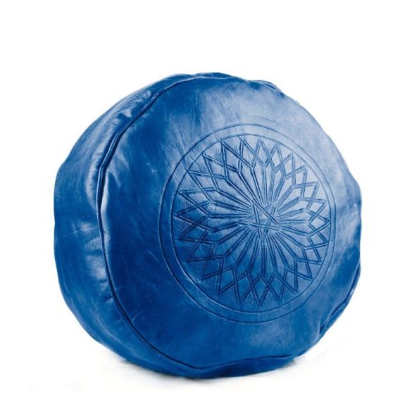 Large pouffe in real blue natural leather (1)