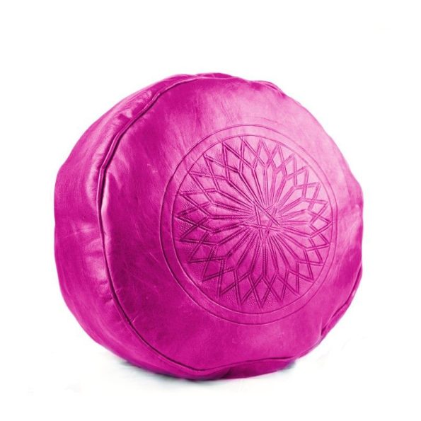 Large pouffe in real pink natural leather