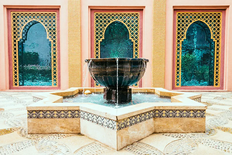 a Moroccan fountain in a courtyard